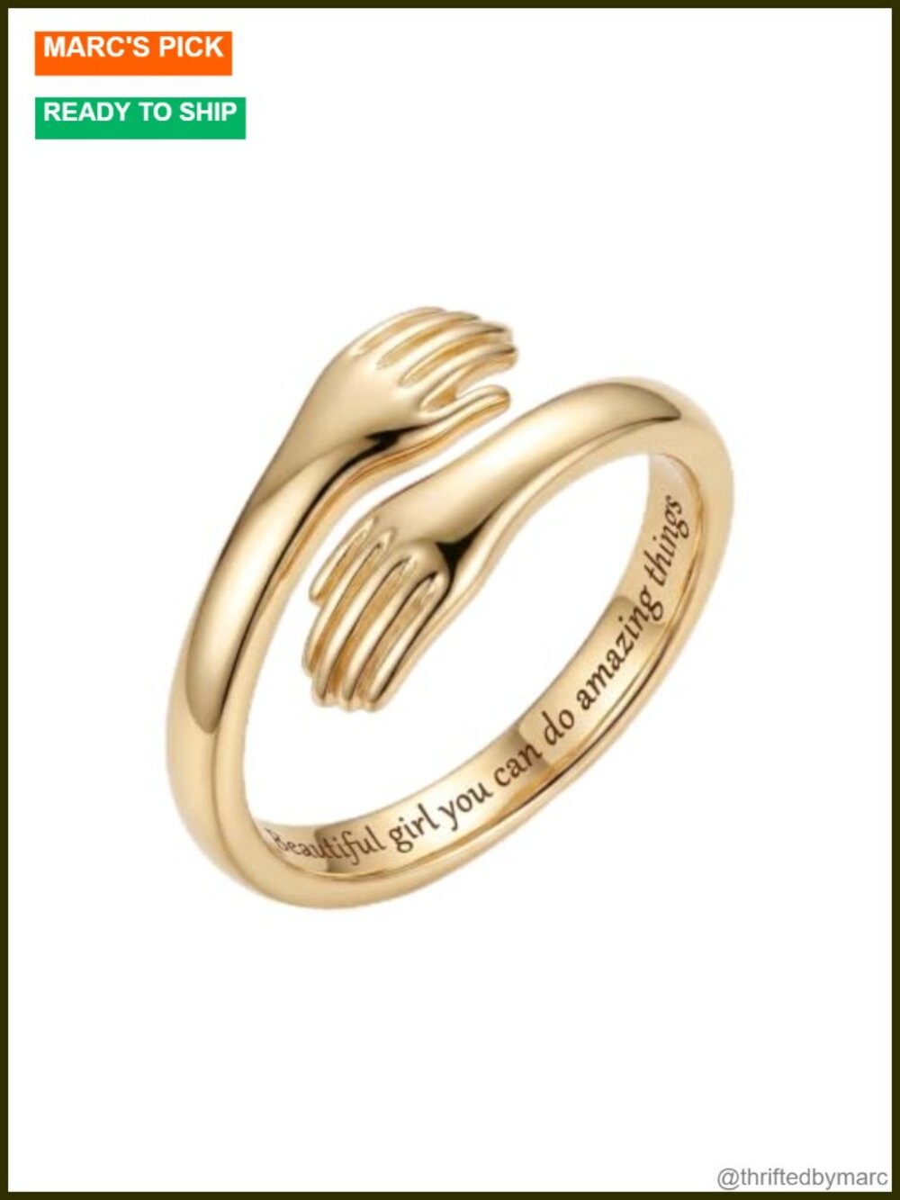 18K Gold Plated Adjustable Hug Ring Inspirational Open Ring